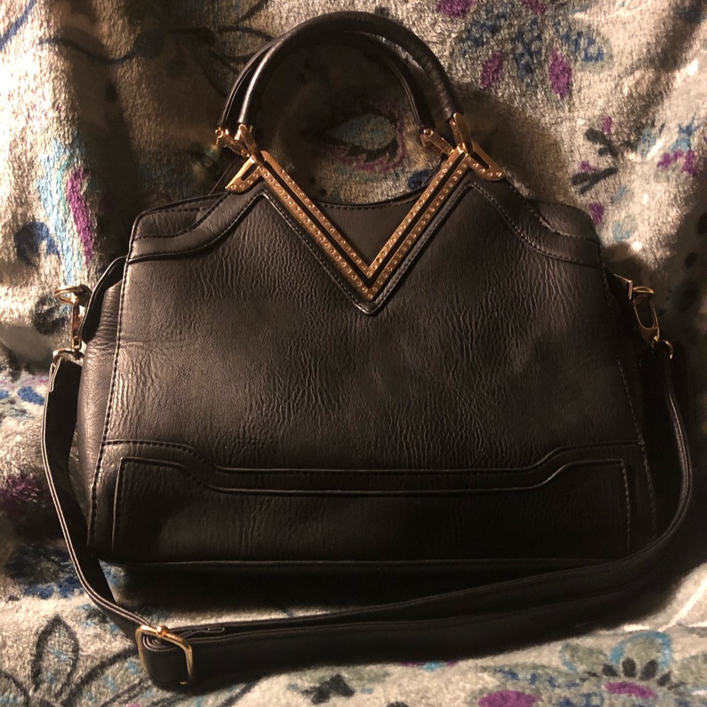 EUC Black Jewrled with Gold Hardware Handbag.